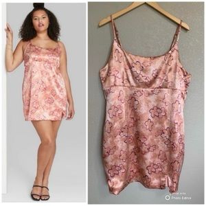 Wild Fable Size XXL 90s Y2K Artsy Abstract Floral Print Pink Slip Dress NWT